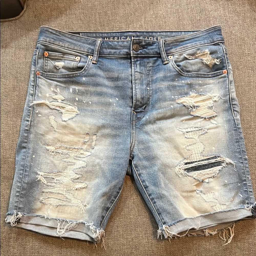 American Eagle Outfitters Men's Distressed Blue Denim Shorts LIKE NEW Size 36